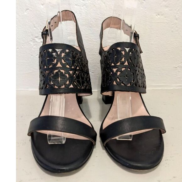 Kate Spade MADE IN ITALY "Imani" Leather Block Heel Laser Cut Heels Sandals 7.5C - Picture 11 of 12